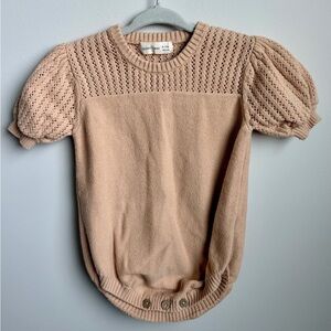 Quincy Mae Beige Knit Puff Sleeve bubble romper